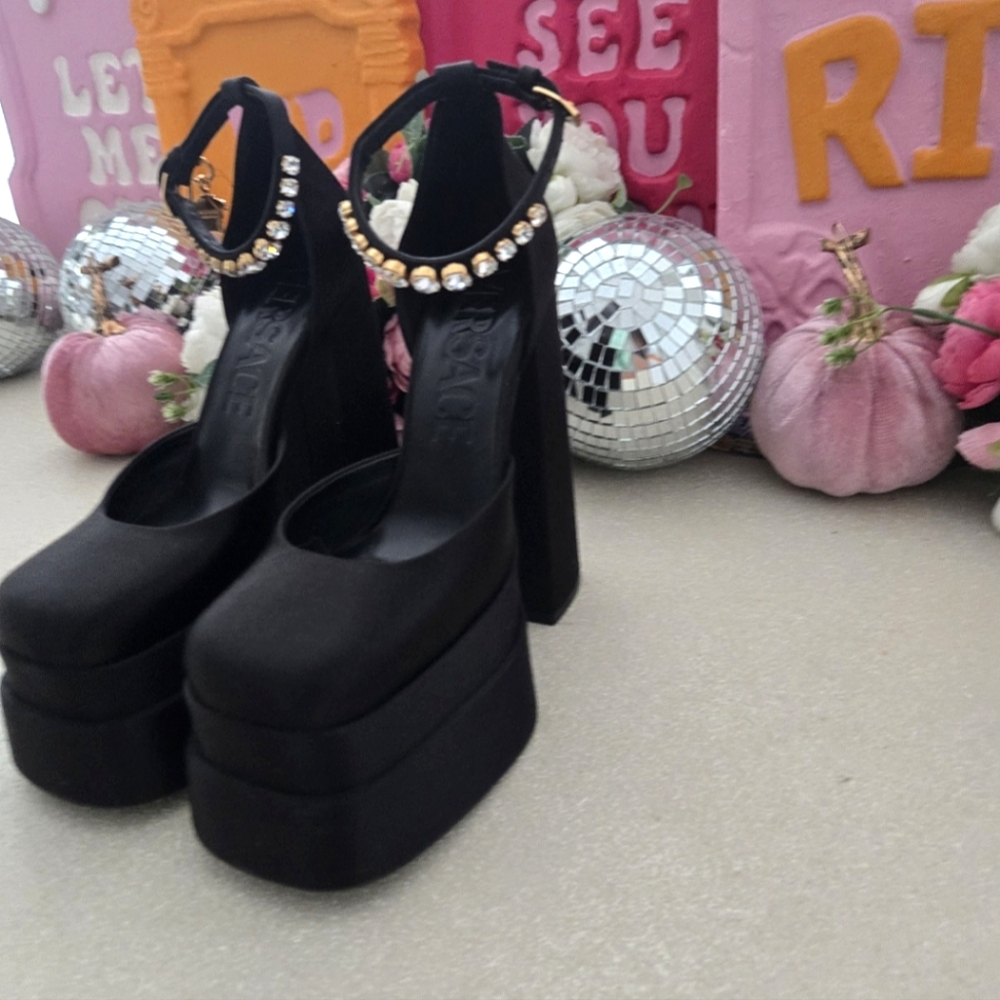 Versace Satin Platform Medusa Pumps